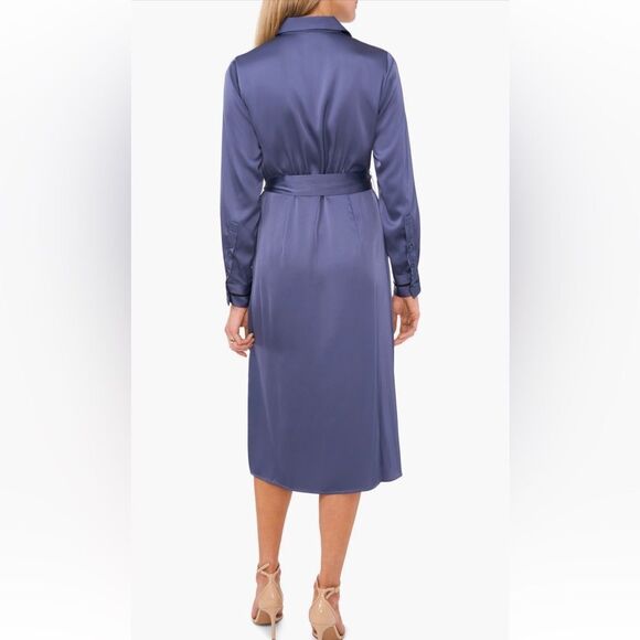 Halogen Long Sleeve Satin Belted Midi Shirtdress - Picture 2 of 13